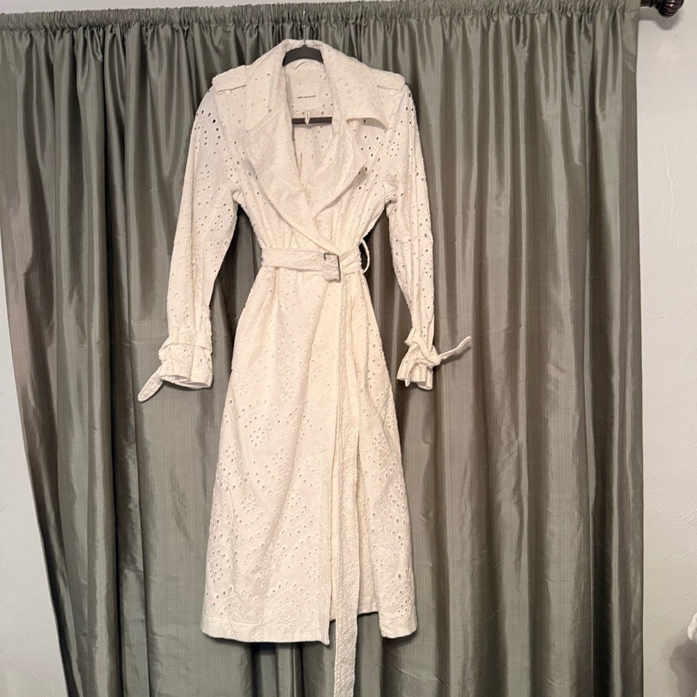 Avec Les Filles 100% Cotton Bagatelle Eyelet Trench Coat NWT